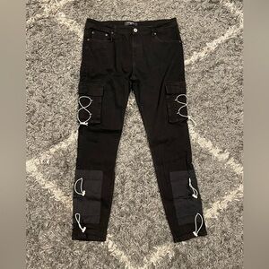 Serenede Mens Black Cargo Jeans Size 38-30